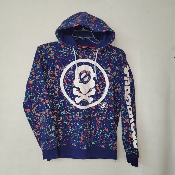 Cropp Progress Hoodie Adult S Blue Splash Paint Skull Crossbones Streetwear Flaw - Picture 1 of 14